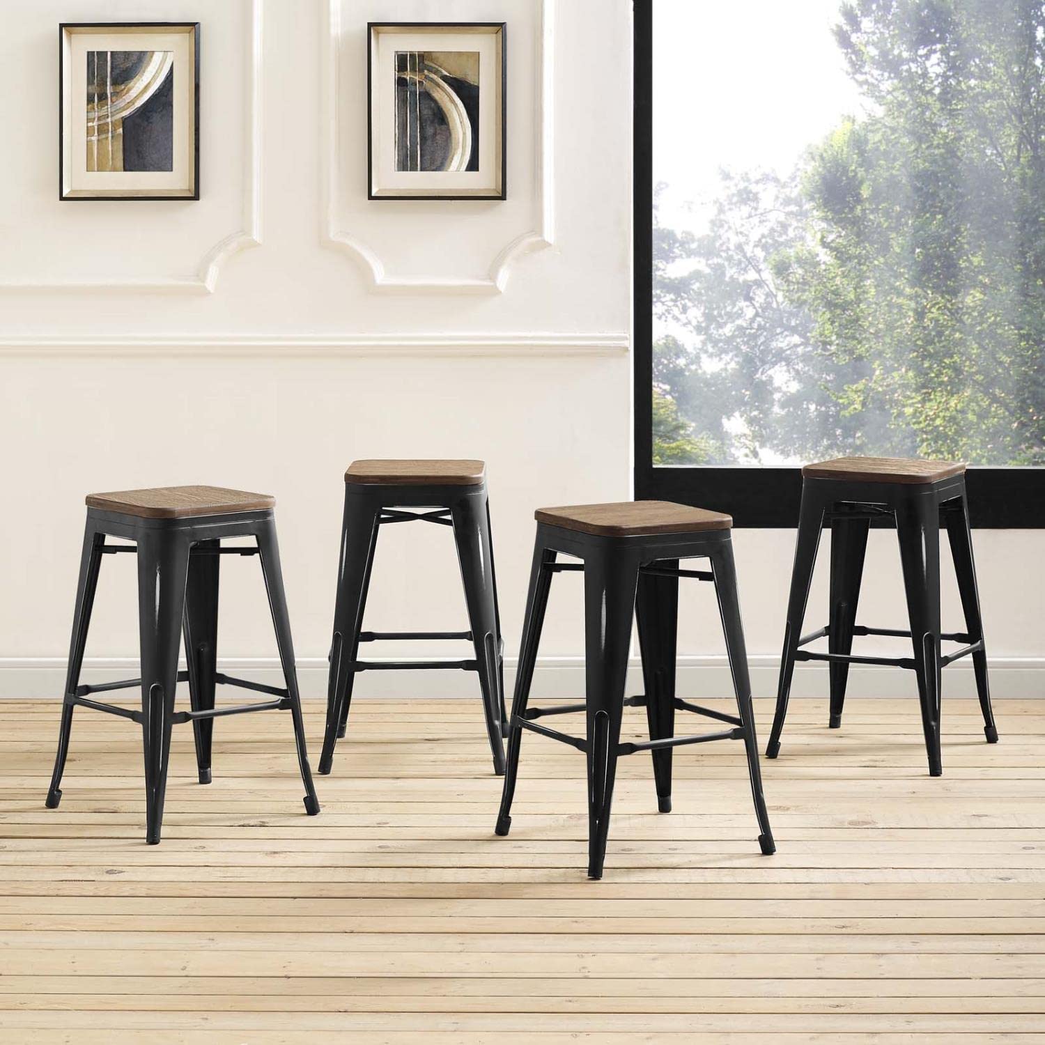 barstools | CasaFoyer Promenade Bamboo & Metal Counter Stool Set of 4 | Vintage Bistro Charm | Industrial Modern Design | Ample Seating for Guests | casafoyer.myshopify.com
