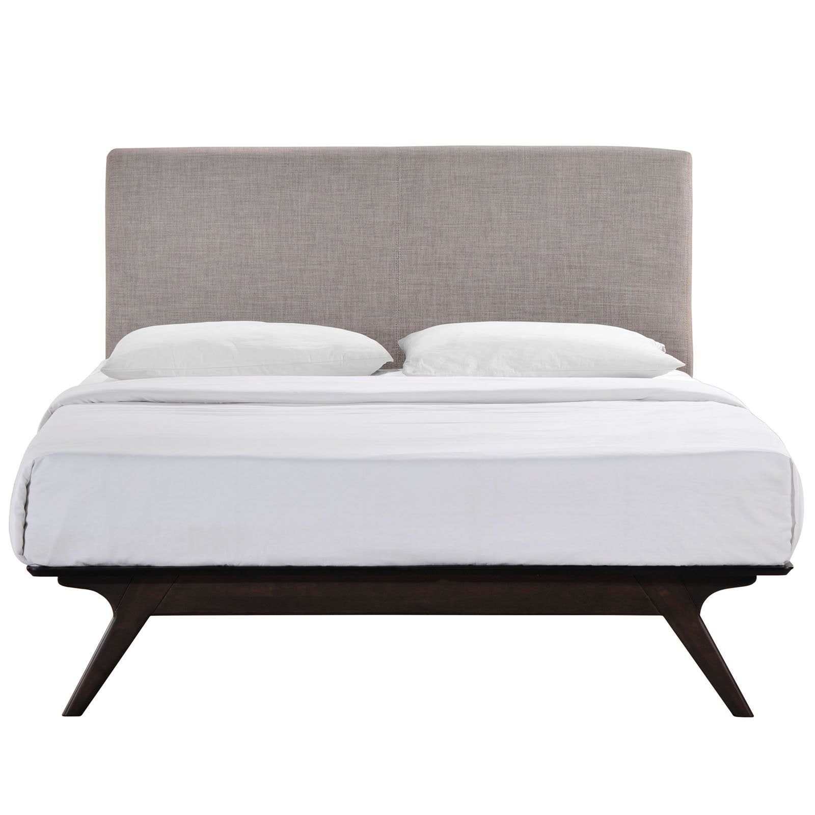 adjustable bed bases | CasaFoyer Tracy Full Size Platform Bed | Durable MDF | Open Design | Toffee Brown Stained Finish | Foam Padded Headboard | Easy Assembly | Mattress & Boxspring Not Included | casafoyer.myshopify.com