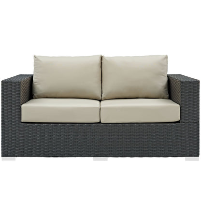 Patio Furniture Sets | Sojourn Outdoor Patio Loveseat | Sunbrella Cushions | Synthetic Rattan | UV Protection | Aluminum Frame | Ideal for Patio, Backyard, Poolside | casafoyer.myshopify.com