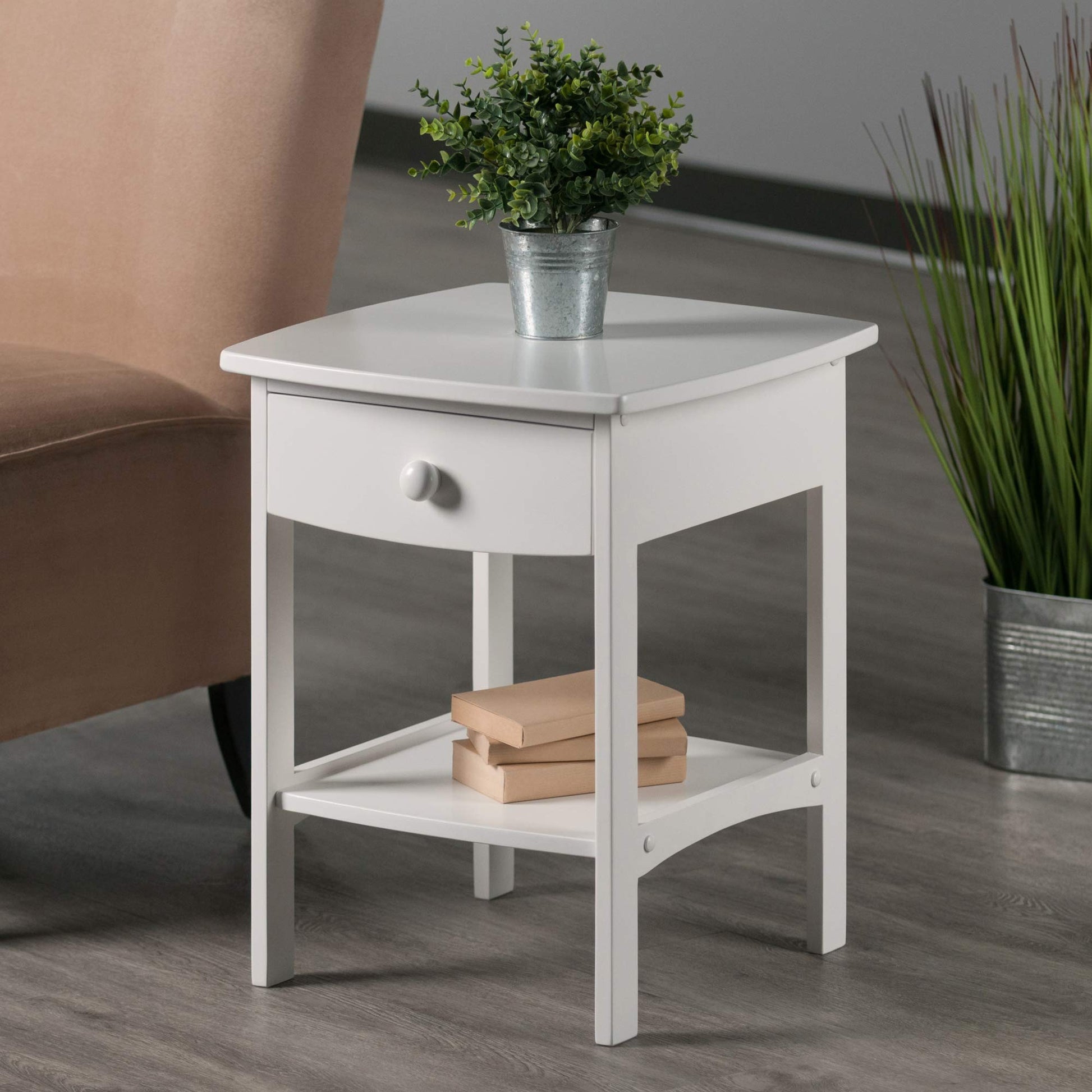 TABLE | Ergode  Claire Curved Nightstand - White | Versatile Bedroom Accent Table | Pull-Out Drawer & Bottom Shelf | Durable Construction | Easy Assembly | 18.03 W x 18.11 D x 22.05 H | casafoyer.myshopify.com