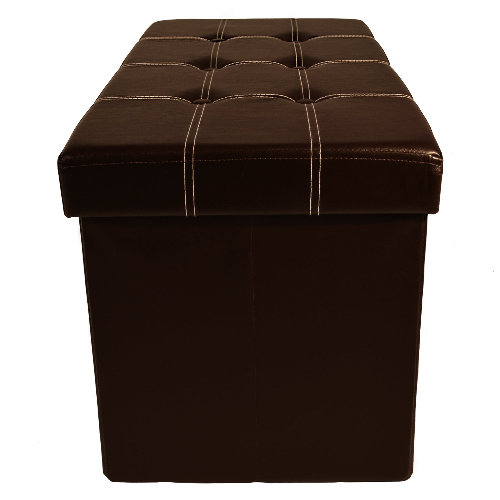 ottomans | CasaFoyer Collapsible Tufted Storage Ottoman | Versatile & Functional | Spacious Interior | Collapsible Design | Stylish & Durable | 30x15 | Brown Faux Leather | casafoyer.myshopify.com