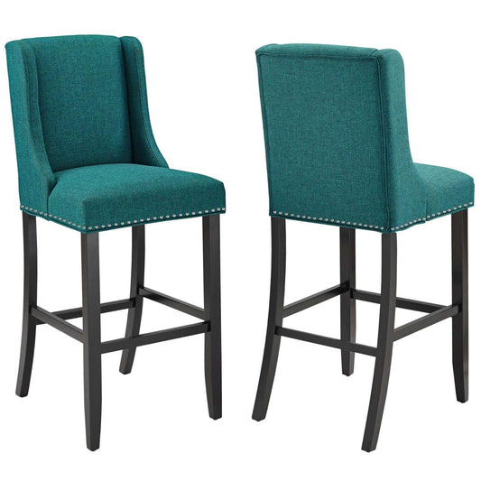 barstools | CasaFoyer Baron Upholstered Fabric Bar Stool Set of 2 | Teal | Contemporary Design | Nailhead Trim | Comfortable Foam Padding | Solid Wood Frame | 500 lbs Capacity | casafoyer.myshopify.com