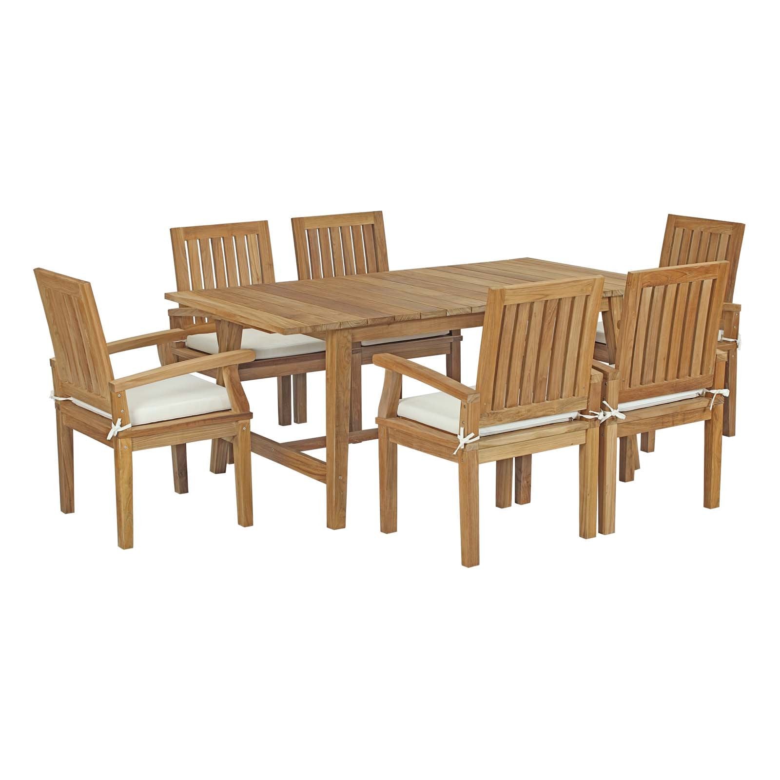 kitchen and dining room sets | CasaFoyer Premium Teak Wood Outdoor Set | Marina Collection | 7 Piece Patio Dining Set | Dorset Table & 6 Marina Armchairs | All-Weather Cushions | Durable & Stylish | Assembly Required | casafoyer.myshopify.com