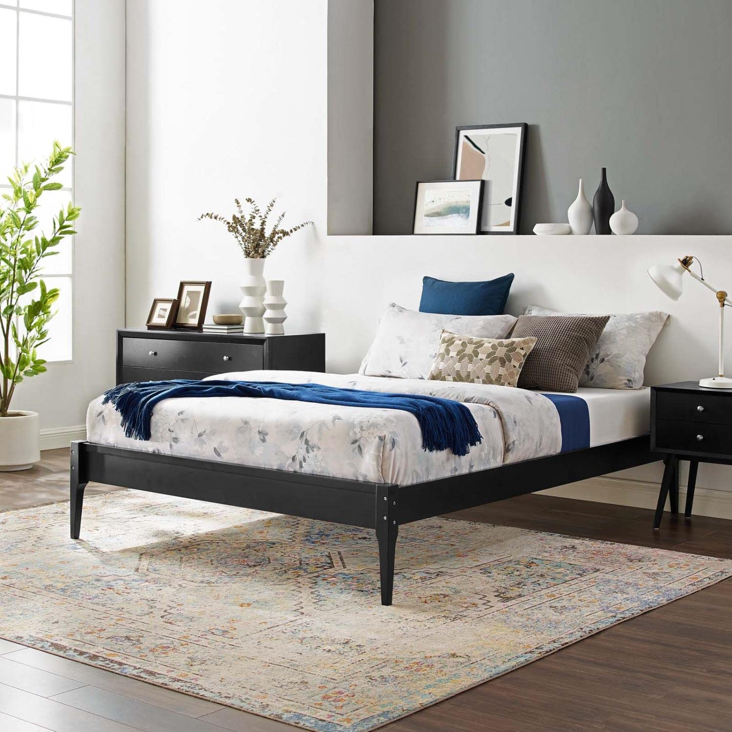 Bed | CasaFoyer June Queen Platform Bed | Elegant & Cozy | Mid-Century Design | Durable Wood Frame | No Box Spring Needed | Easy Assembly | 601 lbs Weight Capacity | casafoyer.myshopify.com