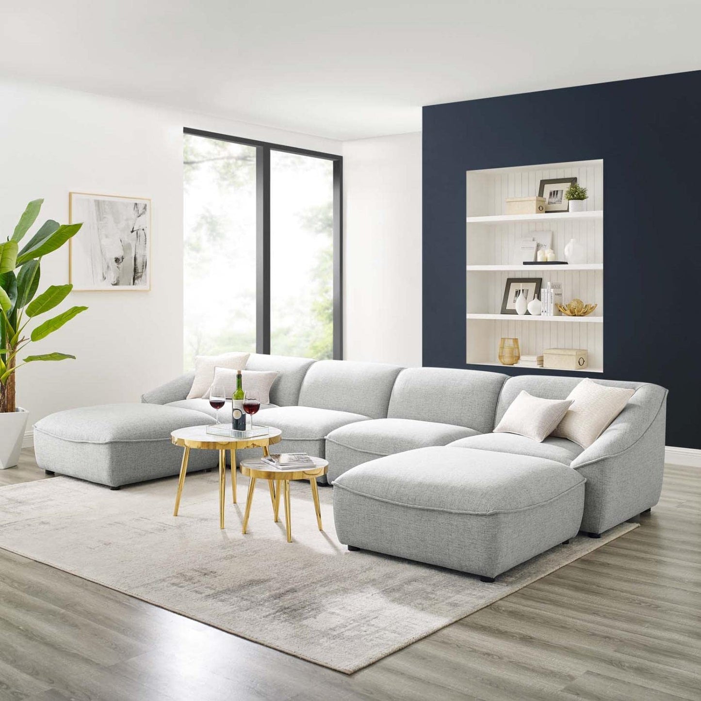 kitchen and dining room sets | CasaFoyer Comprise Upholstered 6-Piece Living Room Set | Ultimate Comfort & Sophistication | Plush Seating | French Piping | Durable Polyester Upholstery | Sturdy Construction | Easy Customization | Light Gray | casafoyer.myshopify.com