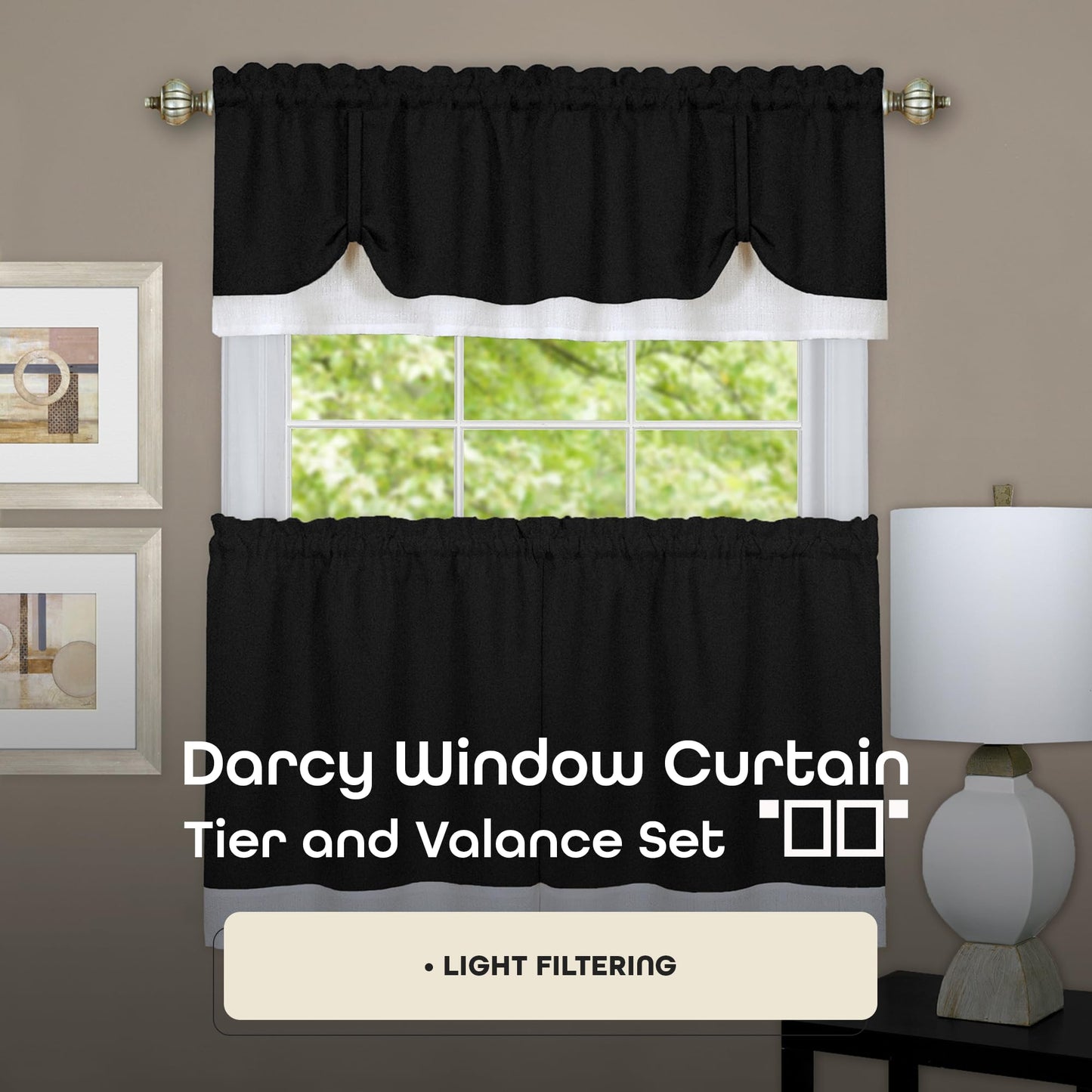 solar panels | CasaFoyer Darcy Window Curtain Tier & Valance Set | Premium Polyester Fabric | Ideal for Kitchen | 1.5 Rod Pocket | Machine Washable | Black/White | casafoyer.myshopify.com