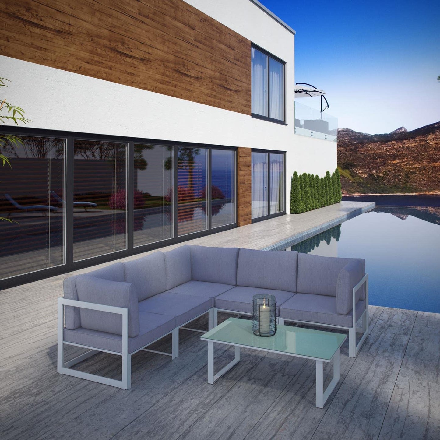 Patio Furniture Sets | Fortuna Outdoor Patio Sectional Sofa Set | 9 Piece Furniture Collection | Powder-Coated Aluminum Frame | All-Weather Polyester Cushions | Ideal for Modern Outdoor Spaces | casafoyer.myshopify.com