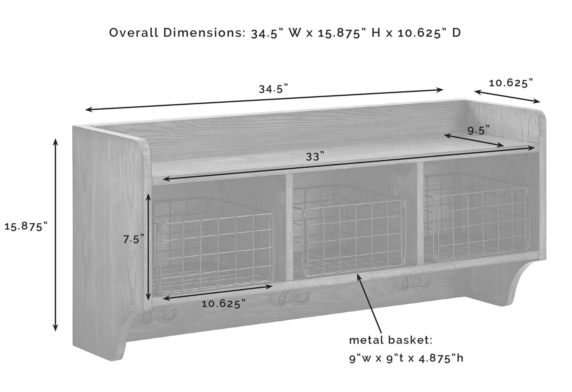 Shelf | Fremont Entryway Shelf | 3 Hooks | 3 Baskets | Easy Mounting | Coffee | Stylish & Versatile Storage Solution | casafoyer.myshopify.com