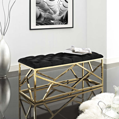ottomans | CasaFoyer Intersperse Bench | Stainless Steel Base | Plush Velvet Top | Tufted Buttons | 331 lbs Weight Capacity | Pre-Assembled | casafoyer.myshopify.com