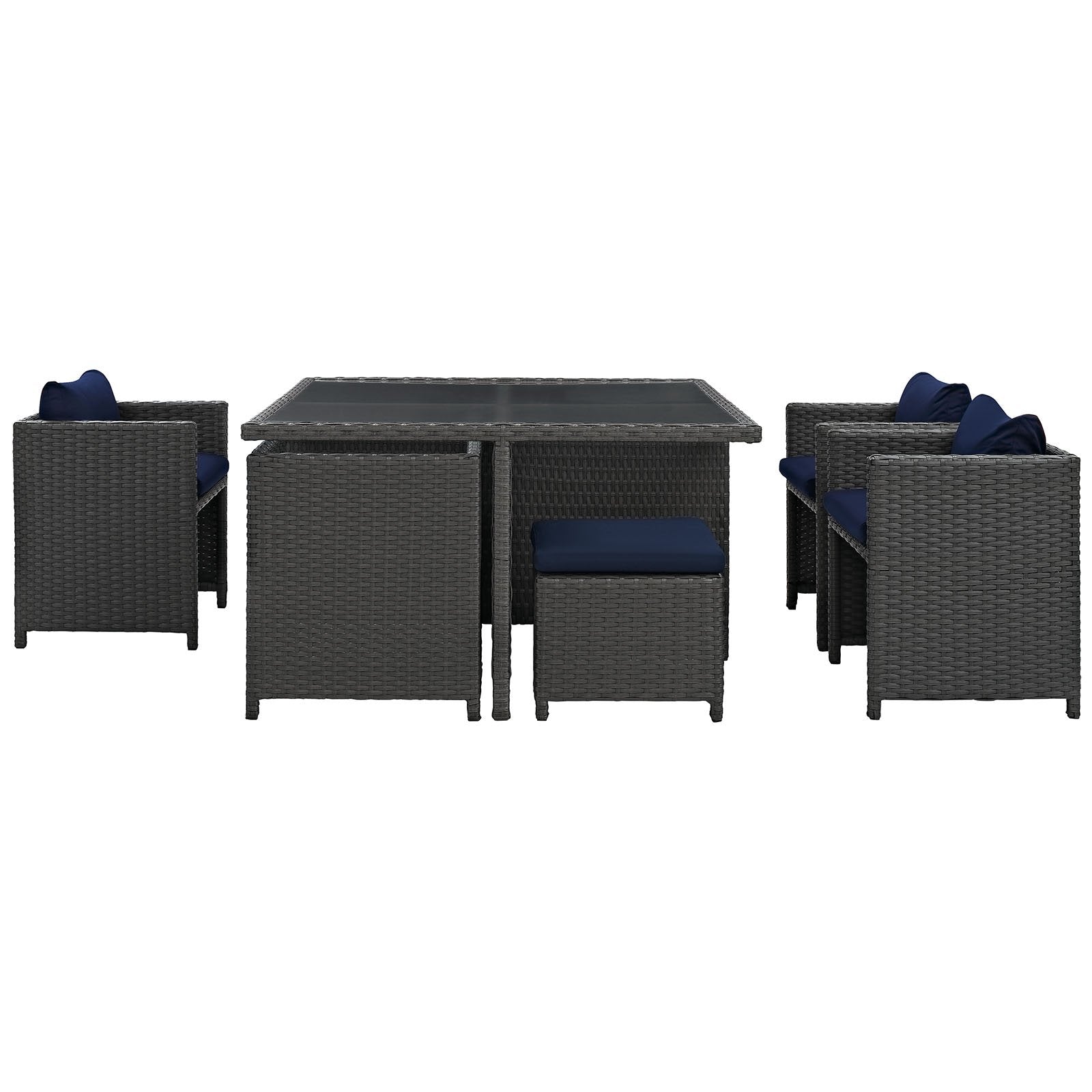 Dining Table | Sojourn Outdoor Patio Dining Furniture Set | 9 Piece Sunbrella Dining Set | Wicker Chairs, Stools, and Table | Elevate Your Patio Experience | casafoyer.myshopify.com