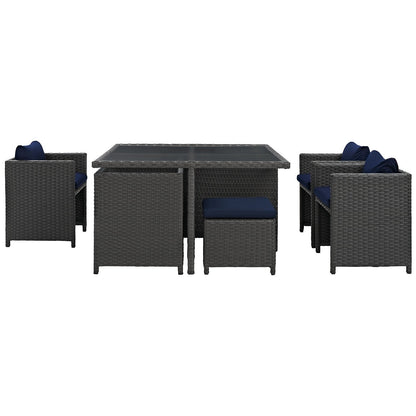 Dining Table | Sojourn Outdoor Patio Dining Furniture Set | 9 Piece Sunbrella Dining Set | Wicker Chairs, Stools, and Table | Elevate Your Patio Experience | casafoyer.myshopify.com