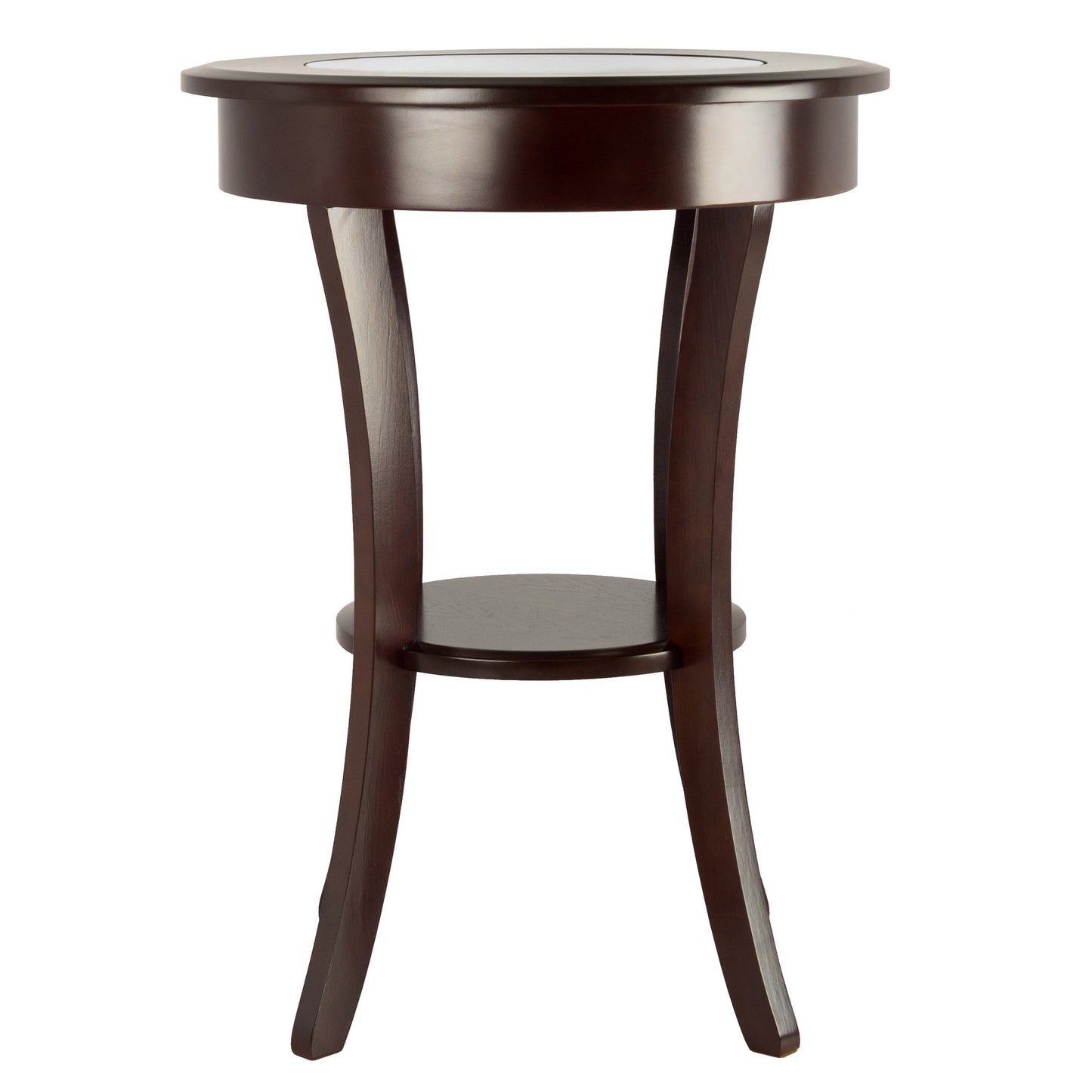 TABLE | Ergode Cassie Round Wood Accent Table | 20 Top | Tempered Glass | Curved Legs | Cappuccino Finish | Solid & Composite Wood | Assembly Required | casafoyer.myshopify.com