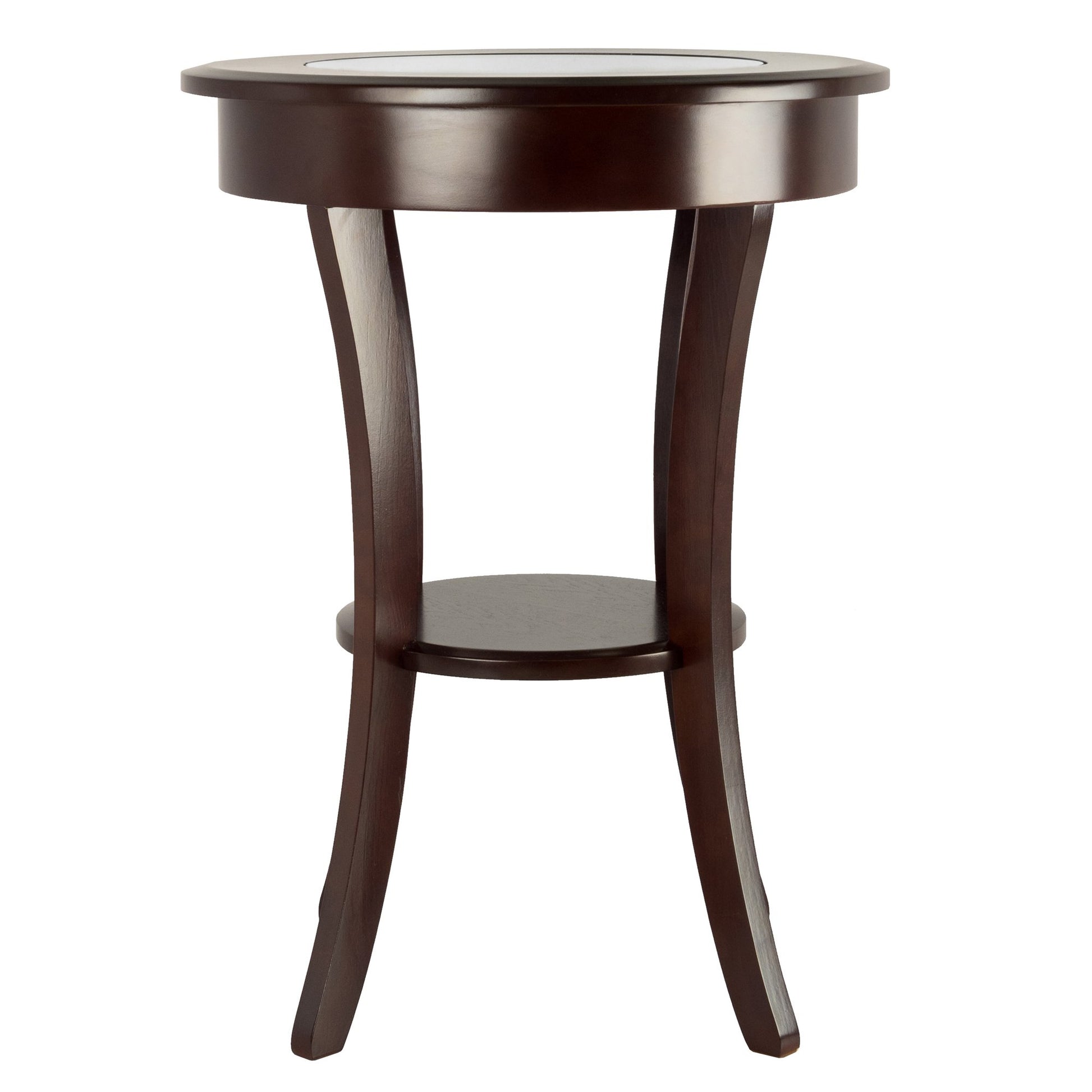 TABLE | Ergode Cassie Round Wood Accent Table | 20 Top | Tempered Glass | Curved Legs | Cappuccino Finish | Solid & Composite Wood | Assembly Required | casafoyer.myshopify.com