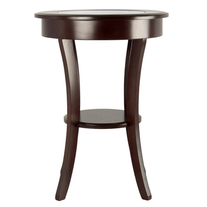 TABLE | Ergode Cassie Round Wood Accent Table | 20 Top | Tempered Glass | Curved Legs | Cappuccino Finish | Solid & Composite Wood | Assembly Required | casafoyer.myshopify.com