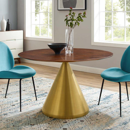 patio dining tables | CasaFoyer Tupelo 47 Dining Table | Modern Style | Mid-Century Design | Gold Metal Base | Wood Grain Veneer | Easy to Clean | Non-Marking Ring | Assembly Required | casafoyer.myshopify.com