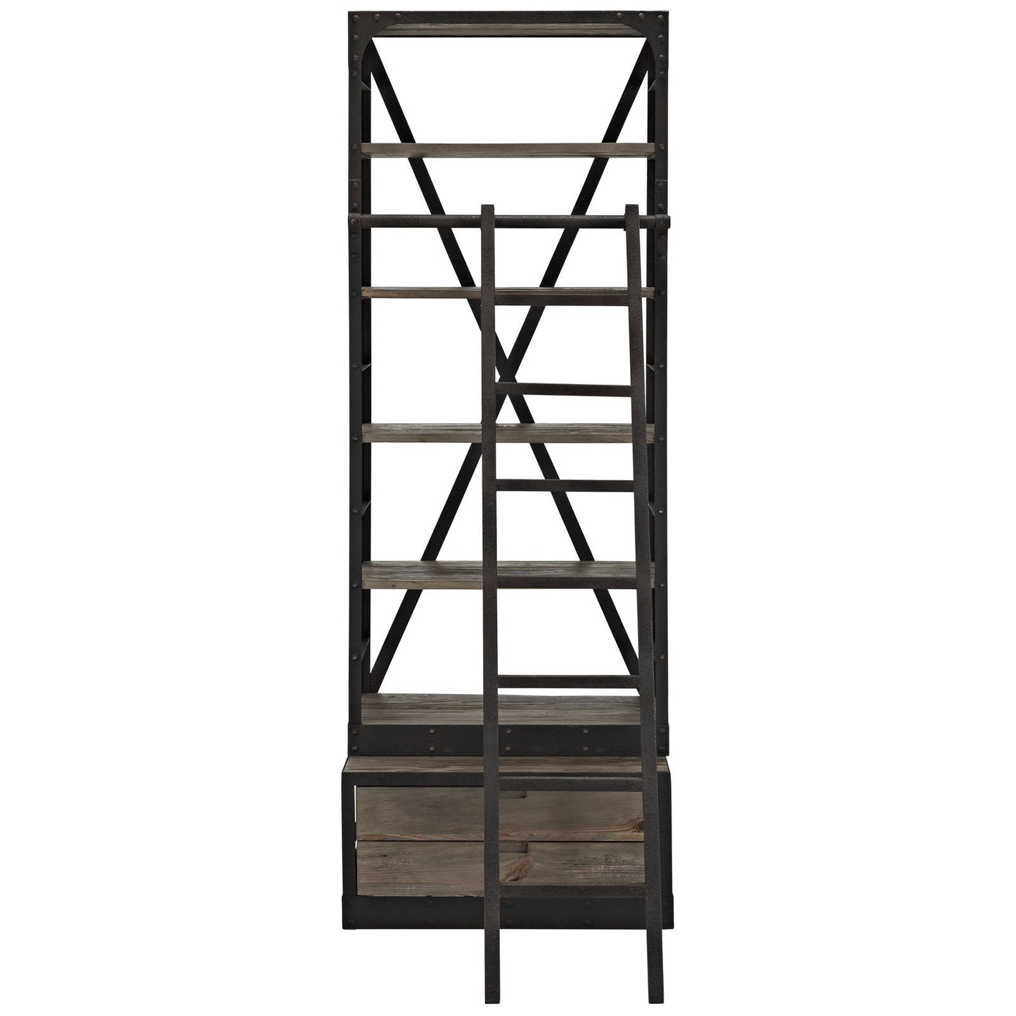 bookcases | Ergode Velocity Industrial Modern Design Wood Shelving & Ladder Set | Solid Pine Shelves & Sturdy Cast Iron Frame | Enhance Space with Functionality & Style | casafoyer.myshopify.com