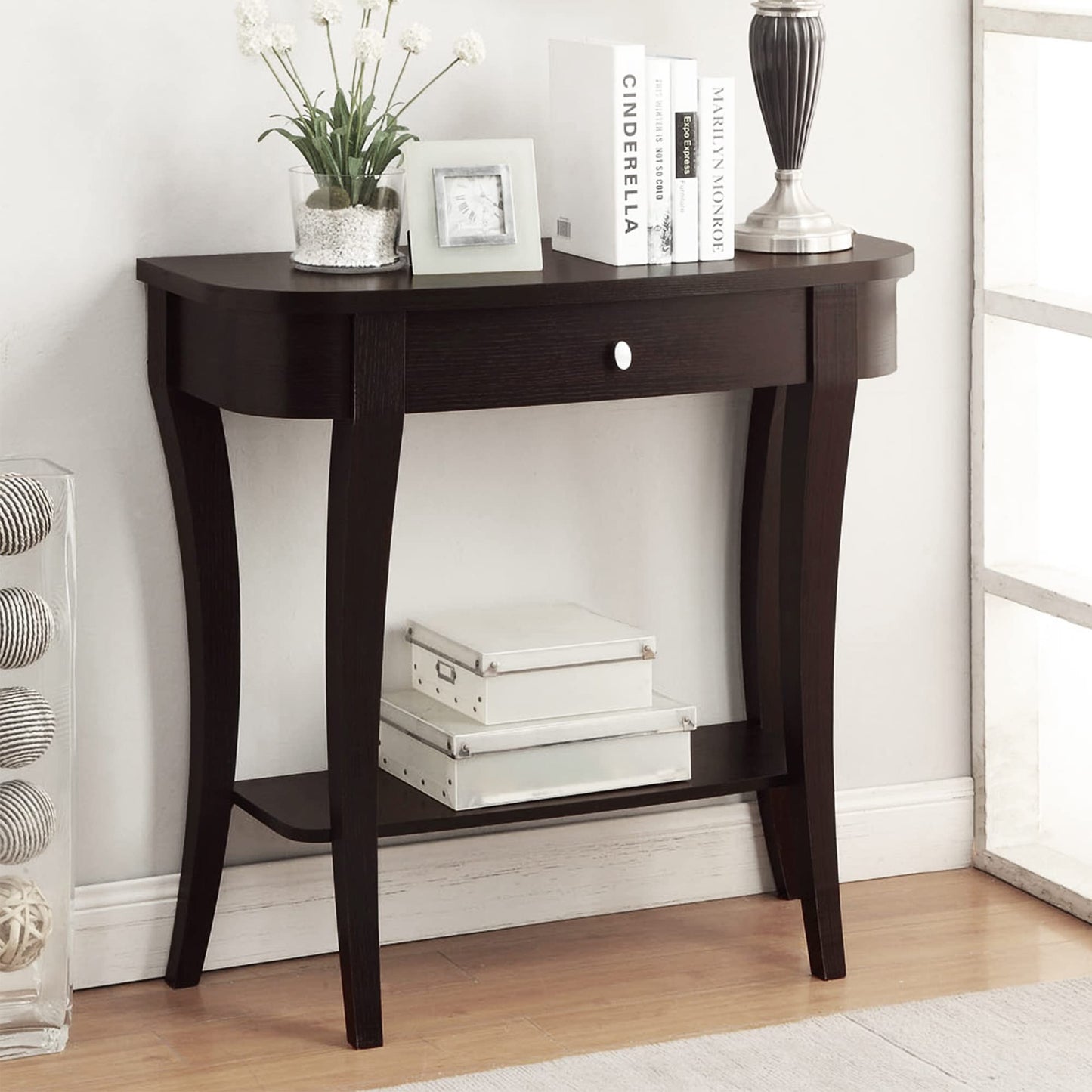 TABLE | Ergode Newport 1 Drawer Console Table | Contemporary Design | Timeless Elegance | Cabriole Legs | Stainless Steel Pulls | Functional Storage | Space-Saving Solution | casafoyer.myshopify.com