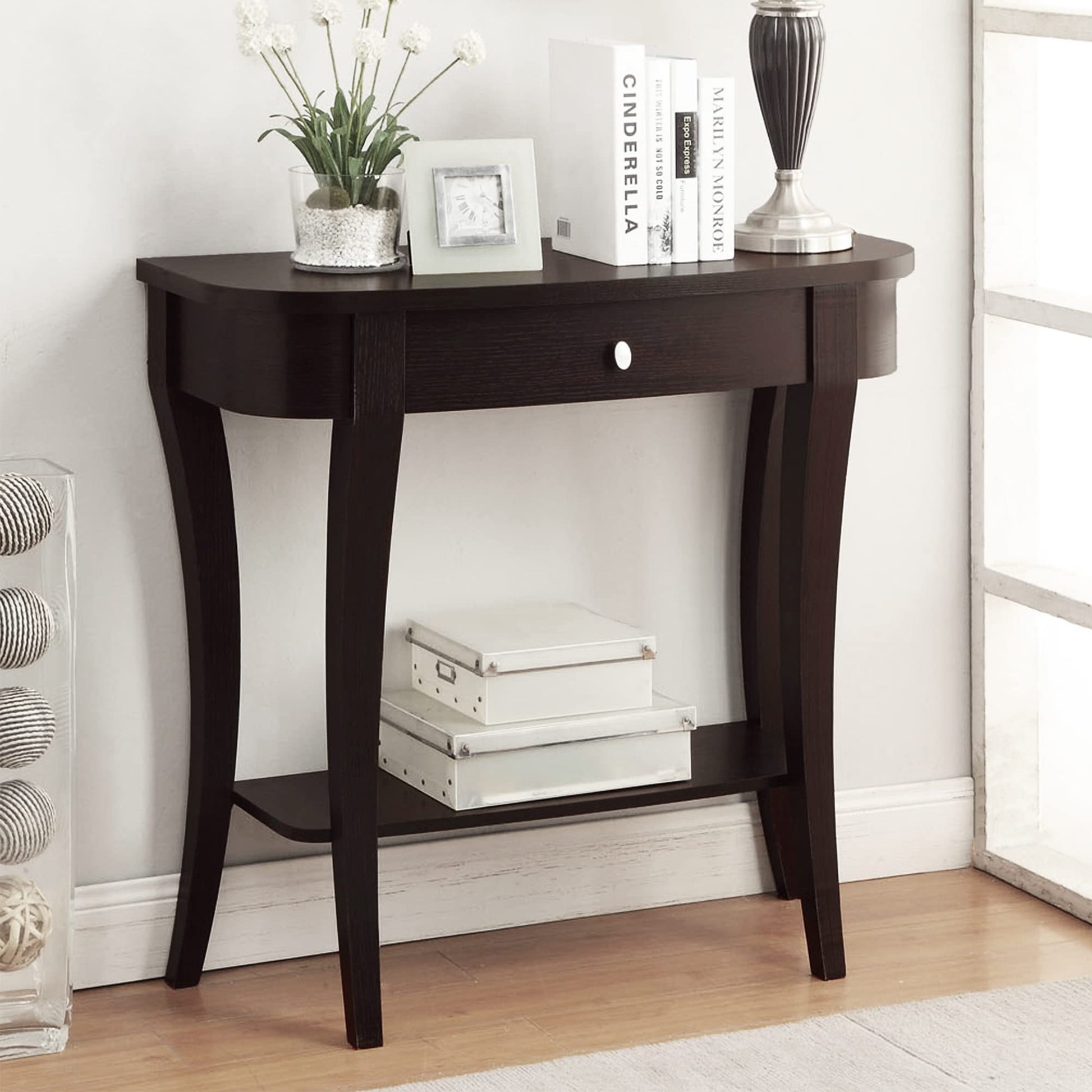TABLE | Ergode Newport 1 Drawer Console Table | Contemporary Design | Timeless Elegance | Cabriole Legs | Stainless Steel Pulls | Functional Storage | Space-Saving Solution | casafoyer.myshopify.com