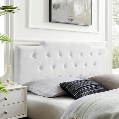 Bed | CasaFoyer Juliet Tufted Performance Velvet Full/Queen Headboard | Vintage Elegance | Diamond Button Tufting | Plush Padding | Stain-Resistant | Adjustable Mounting Positions | White | casafoyer.myshopify.com