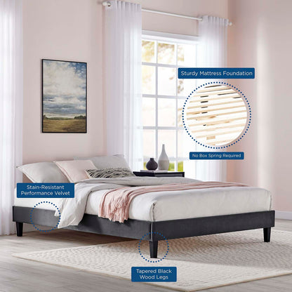adjustable bed bases | CasaFoyer Reign King Performance Velvet Platform Bed Frame | Elegant Stain-Resistant Velvet | Sturdy Design | No Box Spring Needed | Supports Memory Foam, Latex, Innerspring, Hybrid Mattresses | Easy Assembly | 800 lb Weight Capacity | Charcoal | casafoyer.myshopify.com