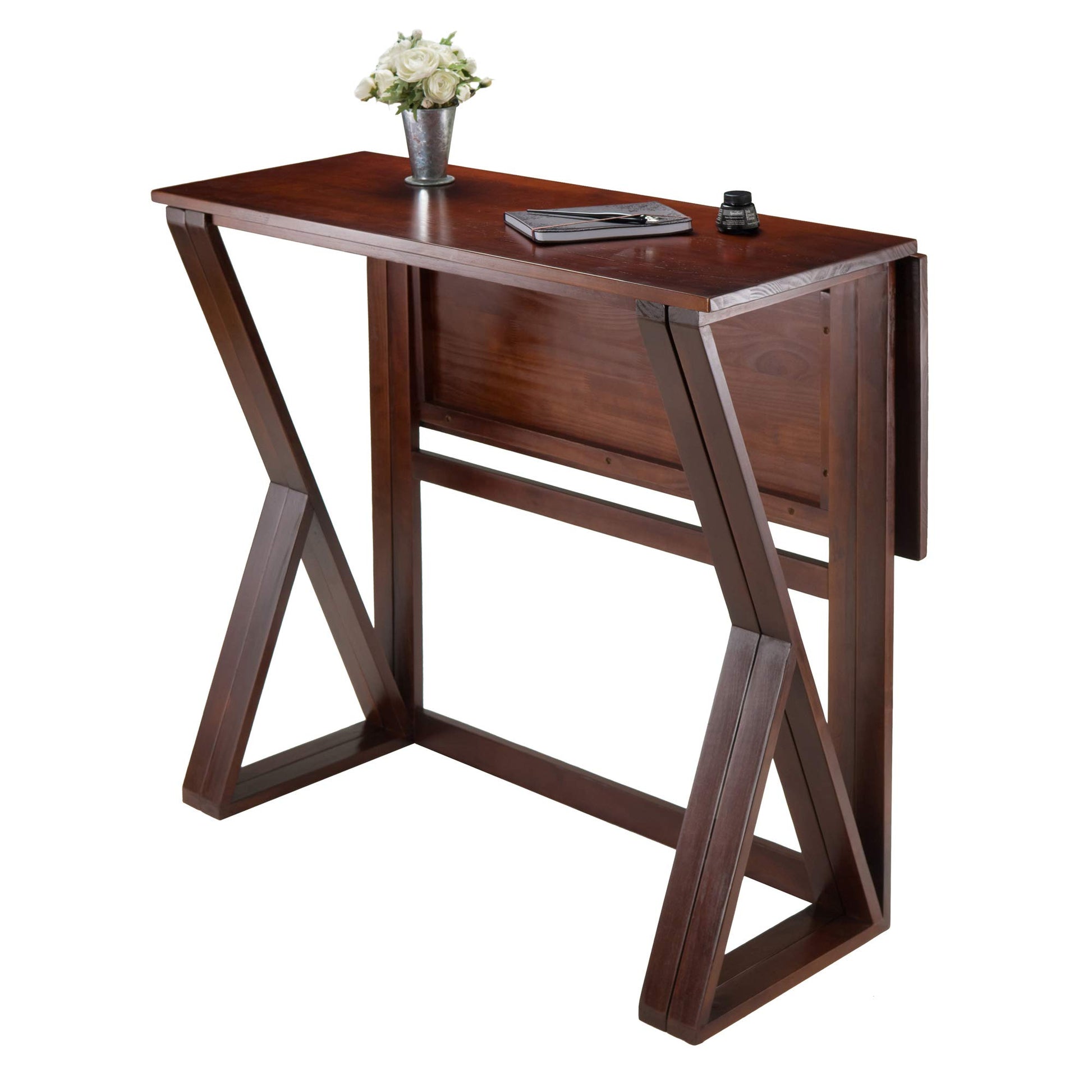 childrens table and chair sets | CasaFoyer Harrington Drop Leaf High Table Set | Solid Wood | Walnut Finish | 39.37W x 31.5D x 36.22H | Includes 2 Stools | Fully Assembled | casafoyer.myshopify.com