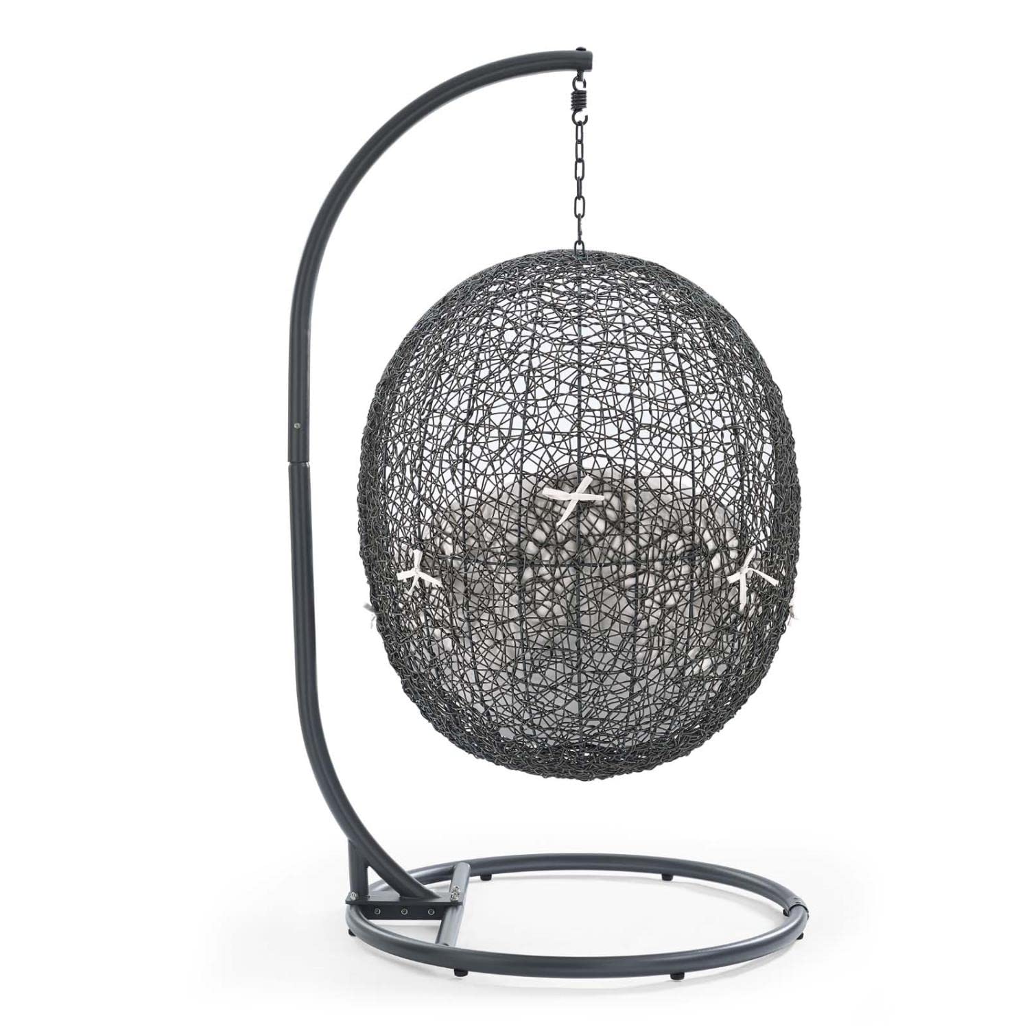 porch swings | Ergode Hide Swing Chair with Stand | Synthetic Rattan | Sunbrella Cushion | Powder-Coated Steel Frame | Weather & UV Resistant | Perfect for Patio, Backyard, Porch, Poolside | Indoor Lounge, Living, Bedroom | Gray White | casafoyer.myshopify.com