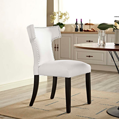 home office desk chairs | CasaFoyer Curve Dining Side Chair | Elegant Vinyl Upholstered Chair with Nailhead Trim | Dense Foam Padding | Non-Marking Foot Caps | White | casafoyer.myshopify.com