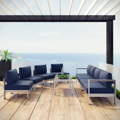 kitchen and dining room sets | CasaFoyer Shore Outdoor Patio Collection | Durable Aluminum Frames | Weather Resistant | 7 Piece Sectional Sofa Set | Silver Navy | casafoyer.myshopify.com