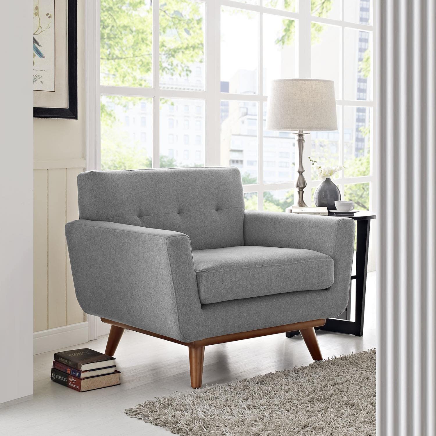 home office desk chairs | CasaFoyer Engage Plush Armchair | Tufted Buttons | Ultimate Comfort & Relaxation | Cherry Wood Legs | Expectation Gray | casafoyer.myshopify.com