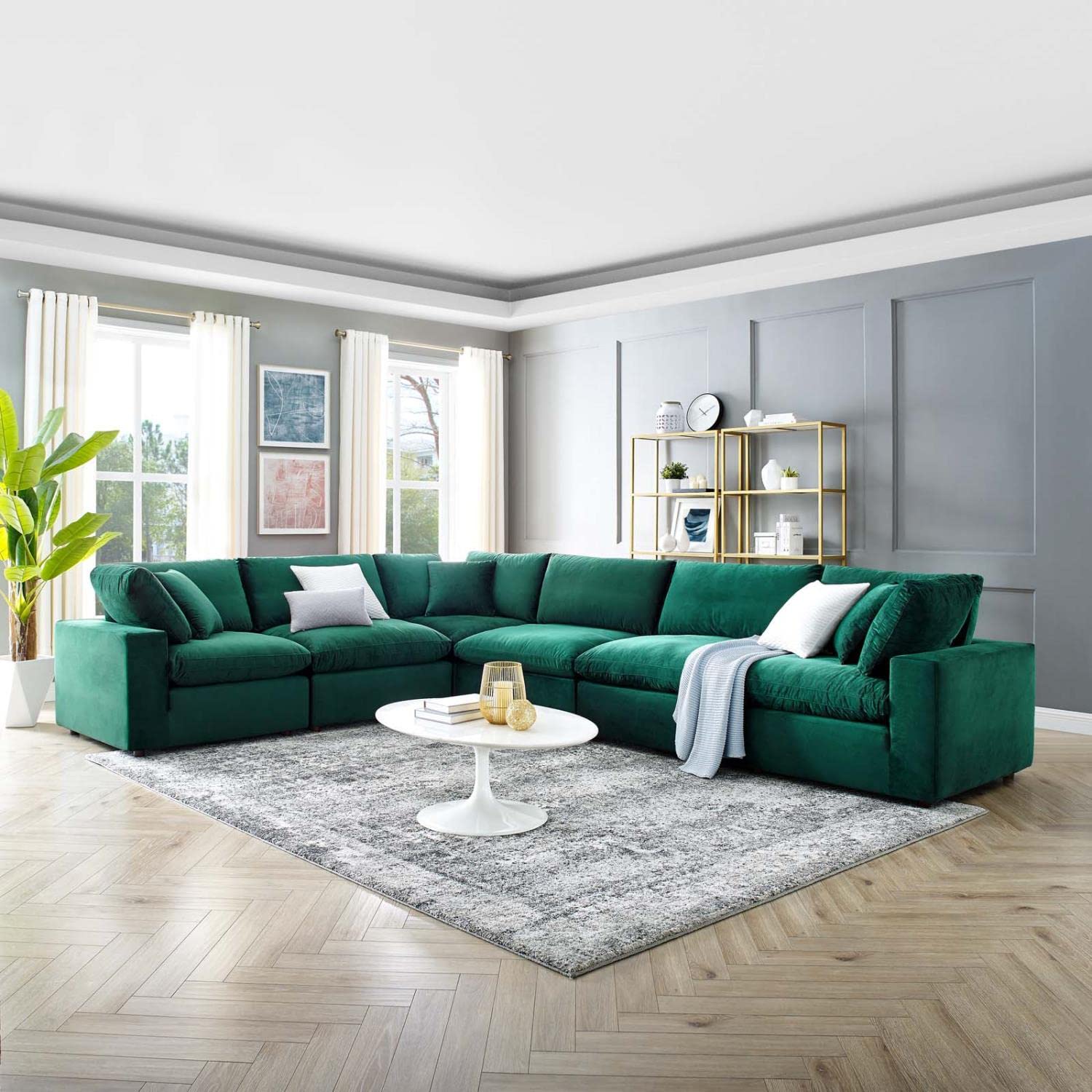 kitchen and dining room sets | CasaFoyer Commix Sectional Sofa | Luxurious & Inviting | Stain-Resistant Velvet | Solid Wood Construction | Foam Padded Cushions | Green | casafoyer.myshopify.com