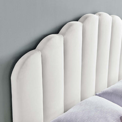 Bed | CasaFoyer Veronique Channel Tufted Scalloped Performance Velvet King/California King Headboard | Vintage Glamour | Stain-Resistant Upholstery | Adjustable Height | Elegant Design | casafoyer.myshopify.com