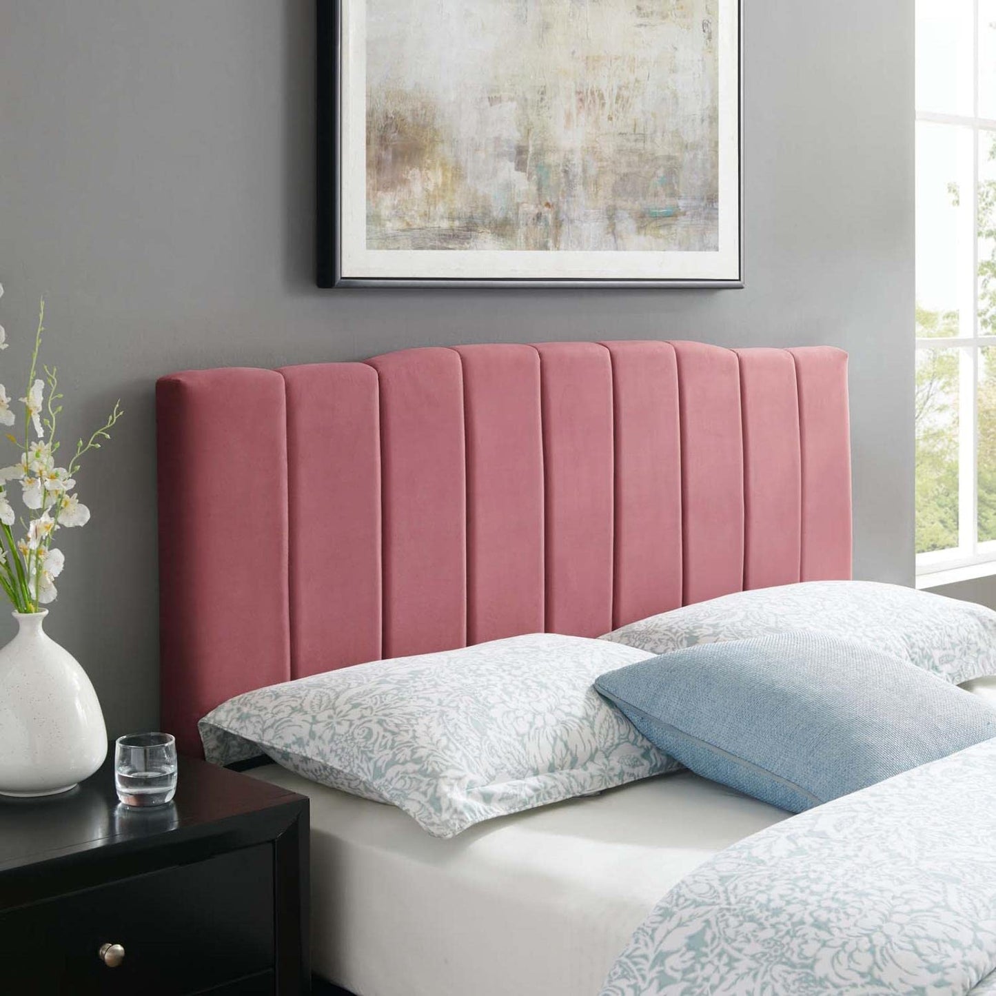 Bed | CasaFoyer Camilla Channel Tufted Performance Velvet King/California King Headboard | Retro Charm, Stain-Resistant, Adjustable Mounting Positions | casafoyer.myshopify.com