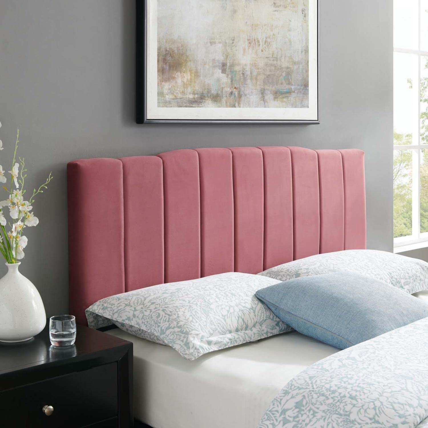 Bed | CasaFoyer Camilla Channel Tufted Performance Velvet King/California King Headboard | Retro Charm, Stain-Resistant, Adjustable Mounting Positions | casafoyer.myshopify.com