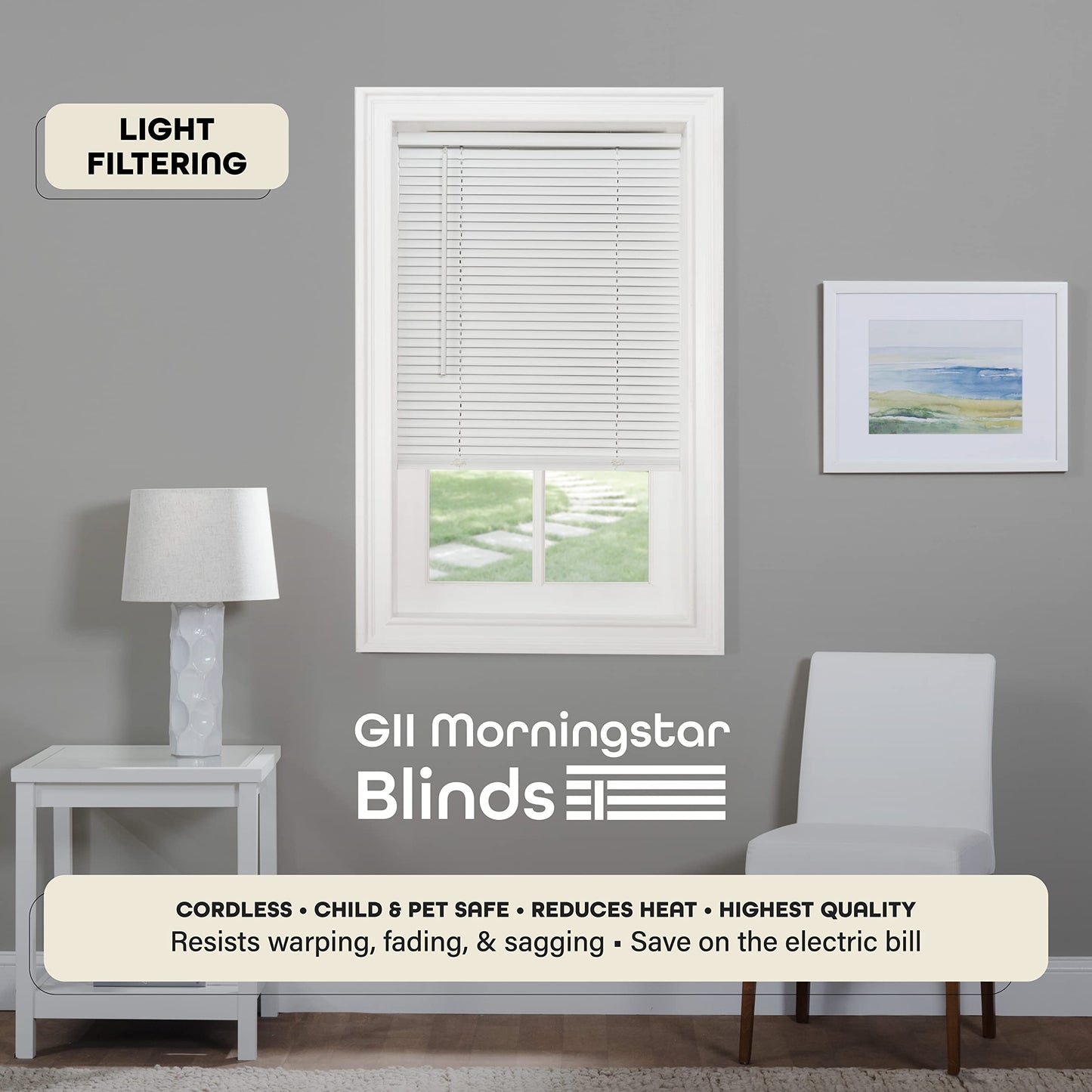 window treatment horizontal blinds | CasaFoyer Cordless GII Morningstar 1 PVC Blind | Privacy, Fade Resistant | Easy to Operate | 42x64 White | casafoyer.myshopify.com