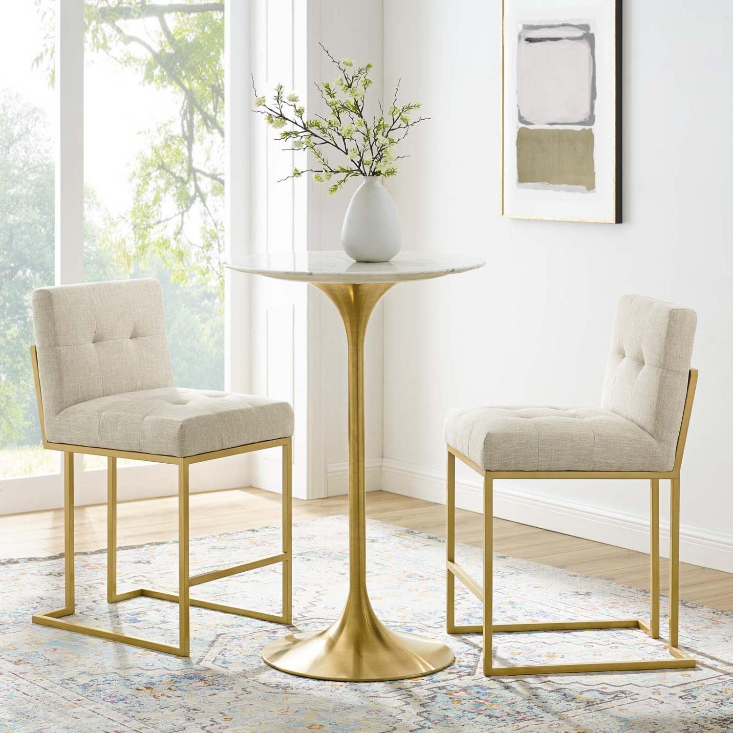 barstools | CasaFoyer Privy Counter Stool Set of 2 | Modern Design | Gold Stainless Steel Base | Upholstered Fabric | No Assembly | 331 lbs Weight Capacity | casafoyer.myshopify.com