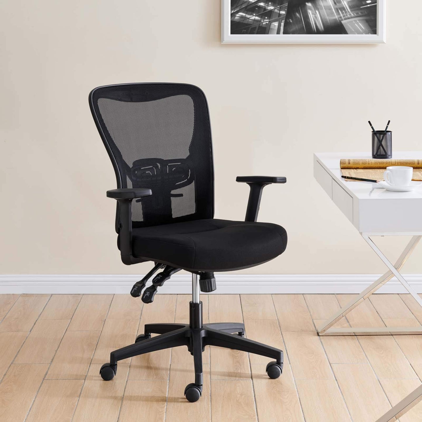 home office desk chairs | CasaFoyer Define Mesh Office Desk Chair | Spacious & Breathable Back | Durable Fabric Upholstery | Adjustable Armrests & Height | Stable Nylon Base | 360 Swivel & Dual-Wheel Casters | 331 lbs Weight Capacity | Black | casafoyer.myshopify.com