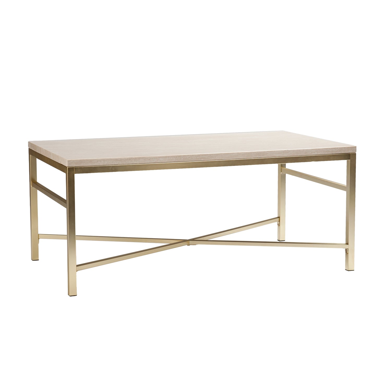 TABLE | Sophisticated Stone-Style Cocktail Table | Matte Brass Frame | Polished Travertine Surface | Glamorous & Stylish | Unique Finish Variations | Perfect for Contemporary & Transitional Decor | casafoyer.myshopify.com