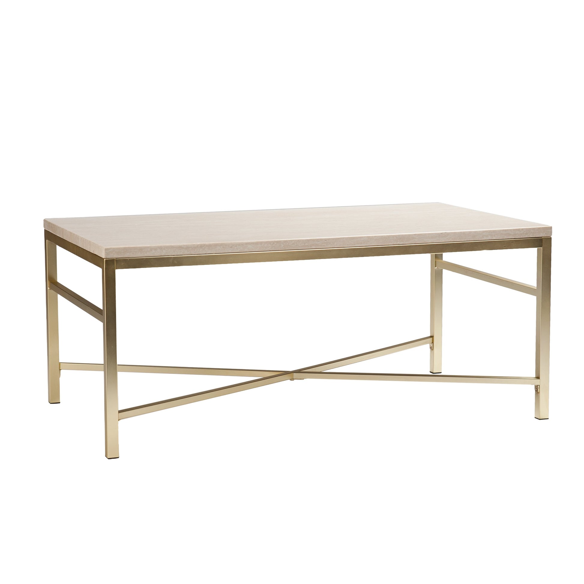 TABLE | Sophisticated Stone-Style Cocktail Table | Matte Brass Frame | Polished Travertine Surface | Glamorous & Stylish | Unique Finish Variations | Perfect for Contemporary & Transitional Decor | casafoyer.myshopify.com