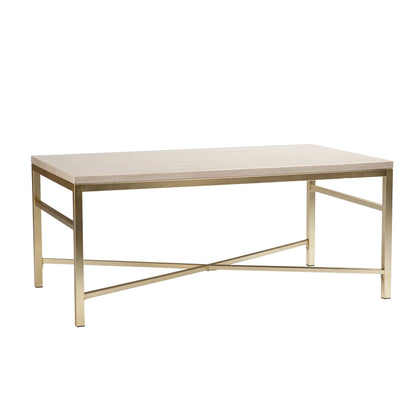 TABLE | Sophisticated Stone-Style Cocktail Table | Matte Brass Frame | Polished Travertine Surface | Glamorous & Stylish | Unique Finish Variations | Perfect for Contemporary & Transitional Decor | casafoyer.myshopify.com