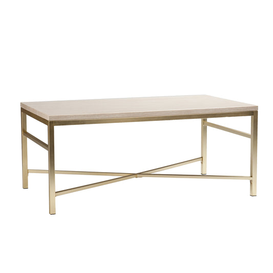 TABLE | Sophisticated Stone-Style Cocktail Table | Matte Brass Frame | Polished Travertine Surface | Glamorous & Stylish | Unique Finish Variations | Perfect for Contemporary & Transitional Decor | casafoyer.myshopify.com