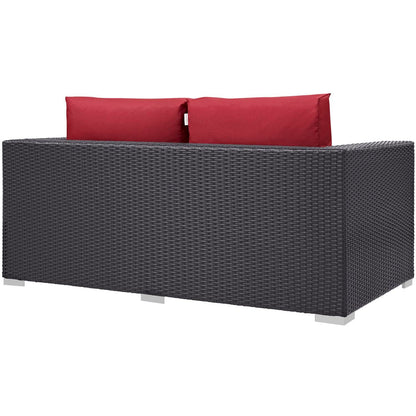 Patio Furniture Sets | Convene Outdoor Sectional Loveseat | Durable Rattan & Aluminum Frame | All-Weather Cushions | Espresso Red | casafoyer.myshopify.com