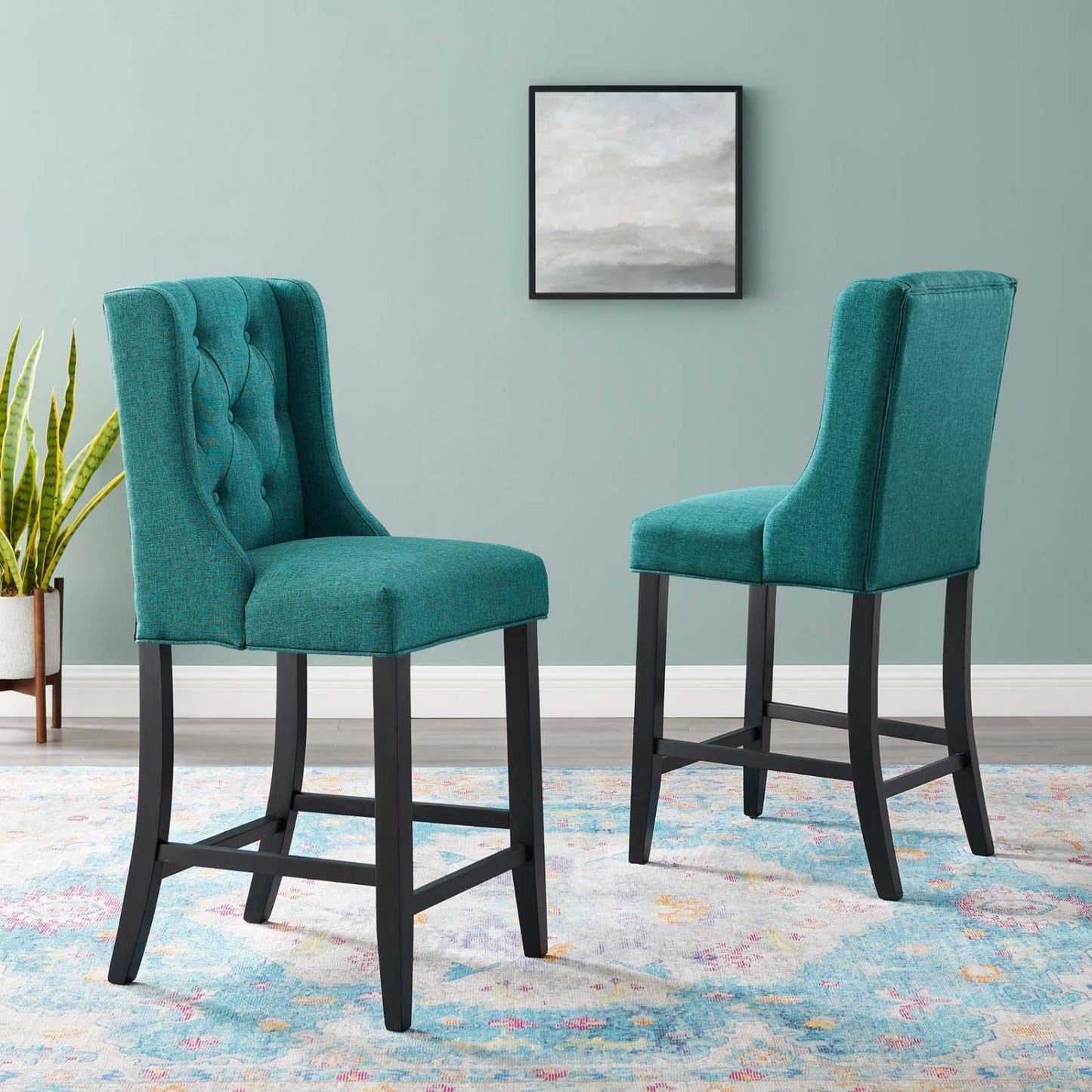 barstools | CasaFoyer Baronet Tufted Button Upholstered Fabric Counter Stool | Set of 2 | Teal | Elegant Design | Dense Foam Padding | Sinuous Spring Support | Solid Wood Legs | 500 lbs Weight Capacity | Non-Marking Foot Caps | casafoyer.myshopify.com