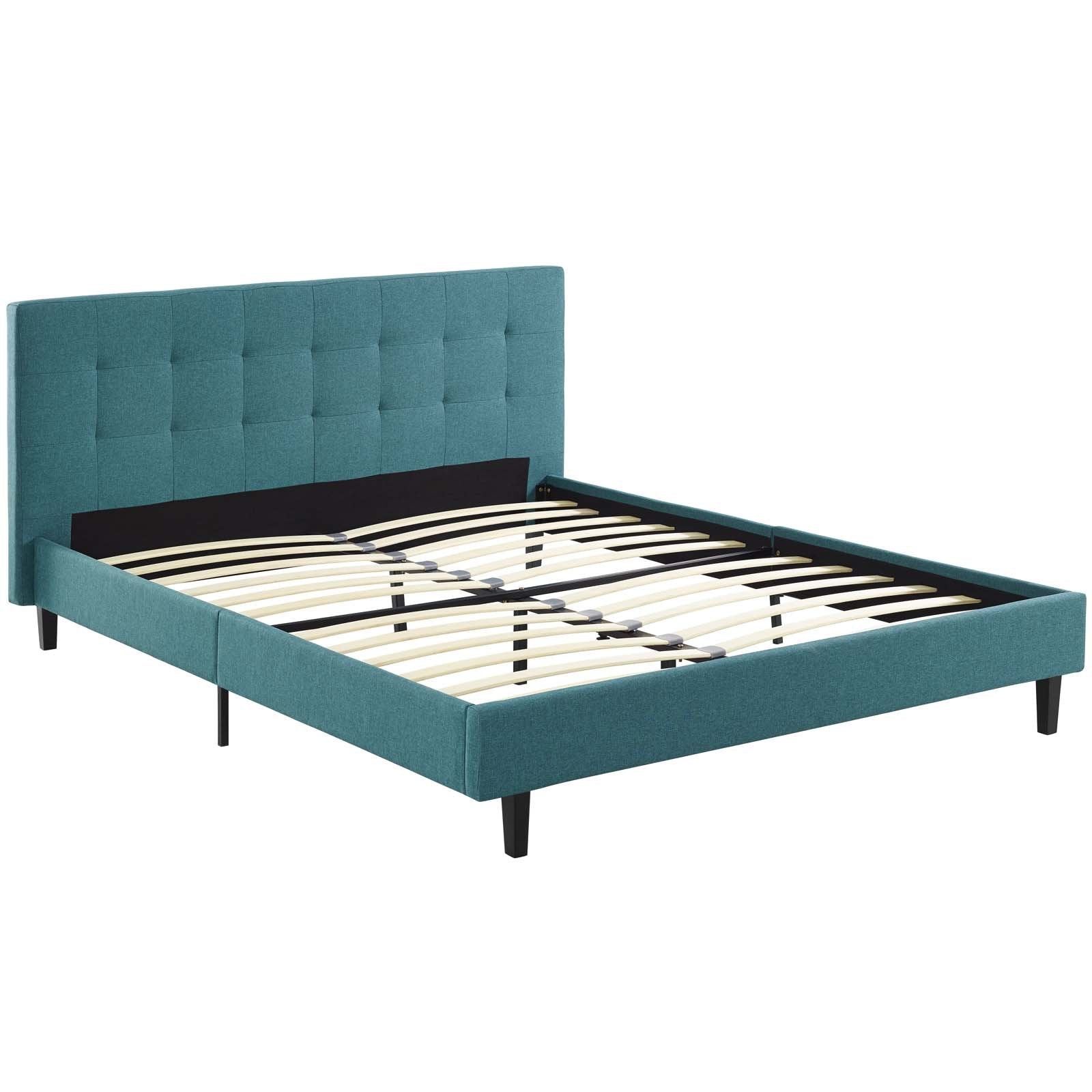 Bed | CasaFoyer Linnea Platform Bed | Elegant Upholstered Queen Bed | Tufted Headboard | Wood Legs | Slatted Support System | Weight Capacity 1300 lbs | Teal | casafoyer.myshopify.com