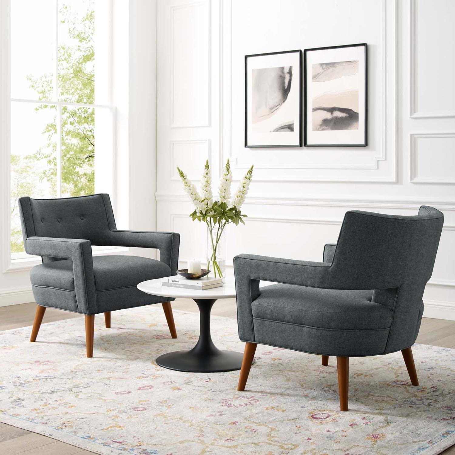 home office desk chairs | CasaFoyer Sheer Armchair Set of 2 | Mid-Century Modern Design | Soft Polyester Fabric | Button Tufting | Comfortable Foam Padding | Non-Marking Wood Legs | 440 lbs Weight Capacity | Living Room, Home Office, Entryway | Includes 2 Armchairs | casafoyer.myshopify.com