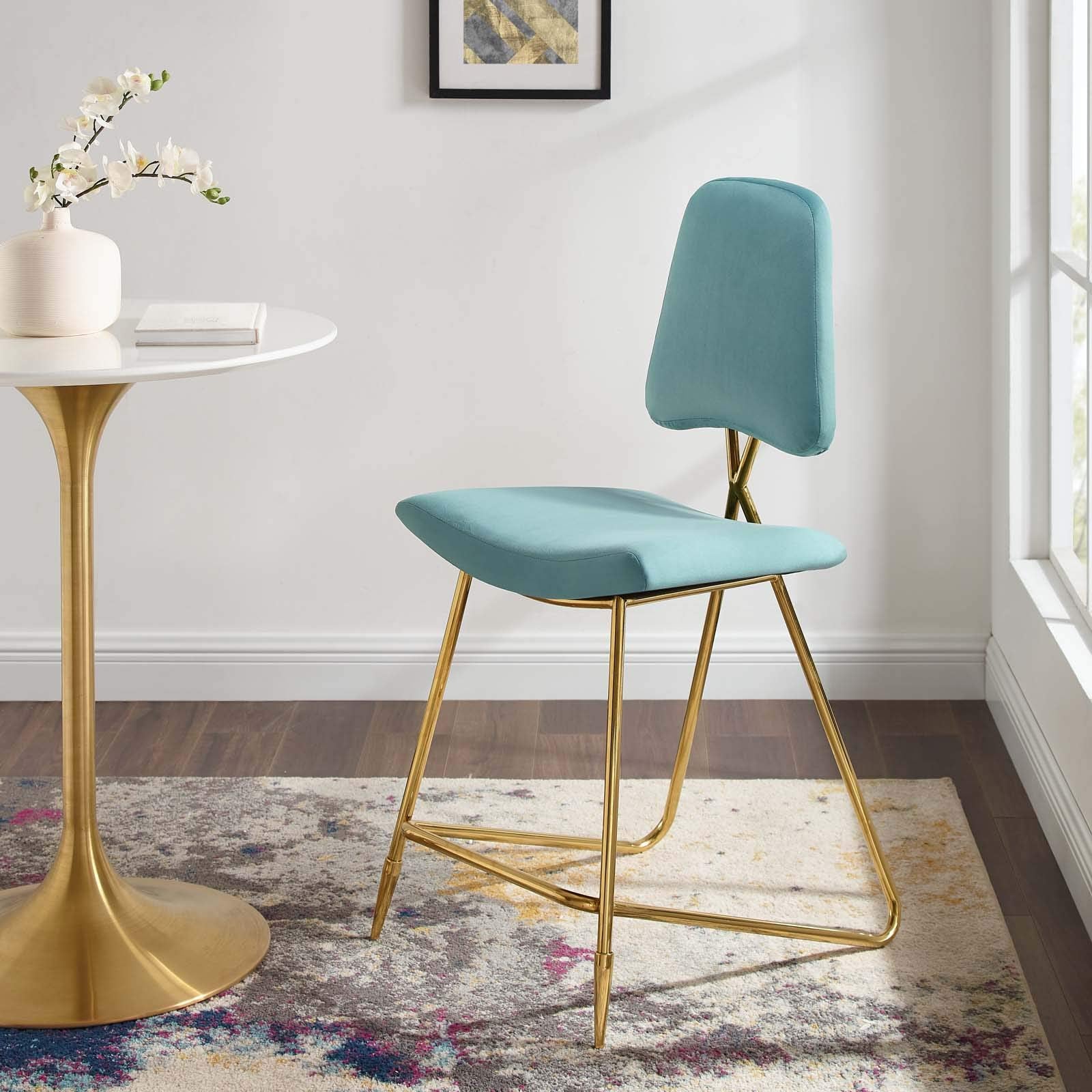 barstools | CasaFoyer Ponder Upholstered Performance Velvet Dining Room Counter Stool | Comfortable | Stain-Resistant | Gold Stainless Steel Base | Set of 1 | casafoyer.myshopify.com