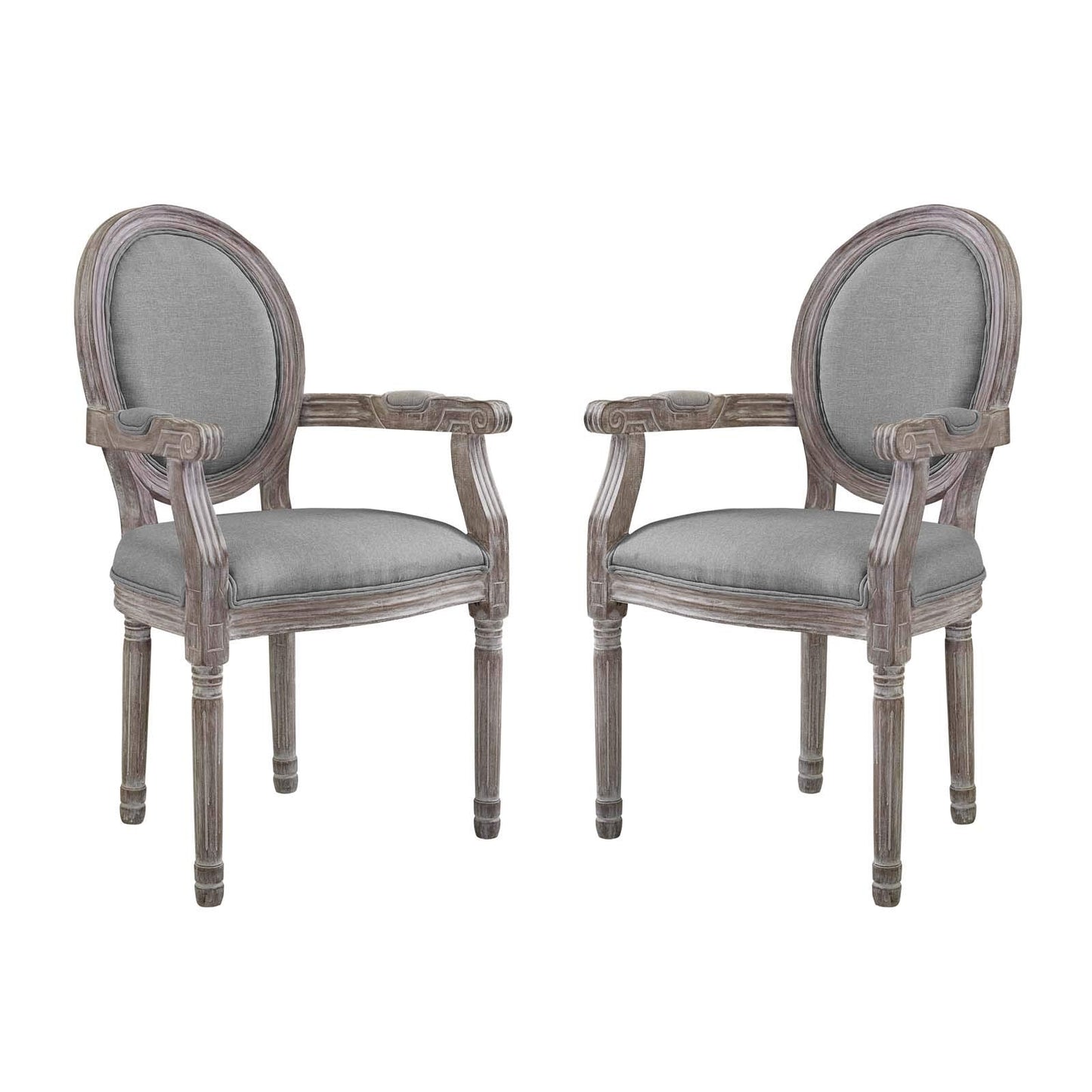 home office desk chairs | CasaFoyer Emanate Dining Armchair Set | Fluted Wood Frame | Upholstered Fabric Seat | Vintage French Aesthetic | Set of 2 | Light Gray | casafoyer.myshopify.com