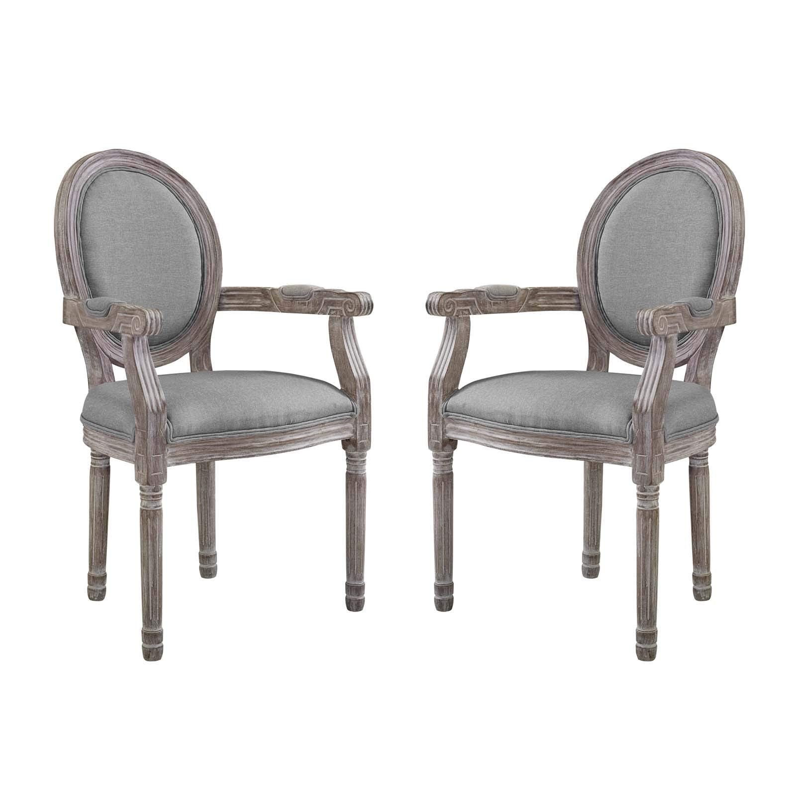 home office desk chairs | CasaFoyer Emanate Dining Armchair Set | Fluted Wood Frame | Upholstered Fabric Seat | Vintage French Aesthetic | Set of 2 | Light Gray | casafoyer.myshopify.com