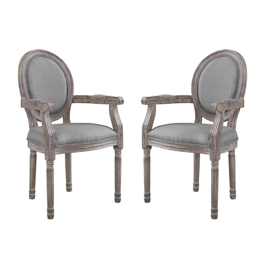 home office desk chairs | CasaFoyer Emanate Dining Armchair Set | Fluted Wood Frame | Upholstered Fabric Seat | Vintage French Aesthetic | Set of 2 | Light Gray | casafoyer.myshopify.com