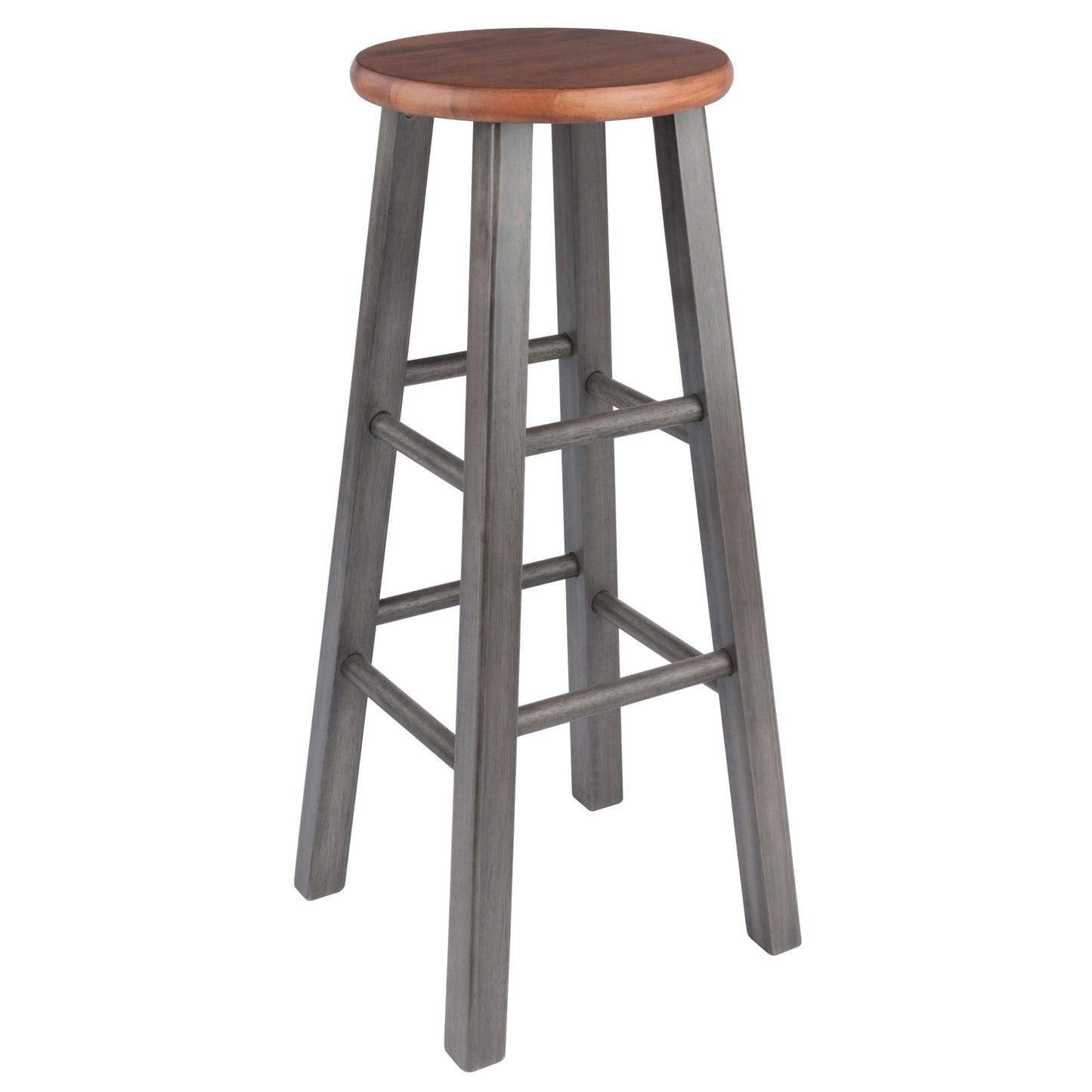 STOOL_SEATING | CasaFoyer  Wood Ivy Bar Stool | Rustic Teak & Gray | Farmhouse Charm | Solid Wood | High & Low Crossbars | 220lbs Capacity | No Assembly | casafoyer.myshopify.com
