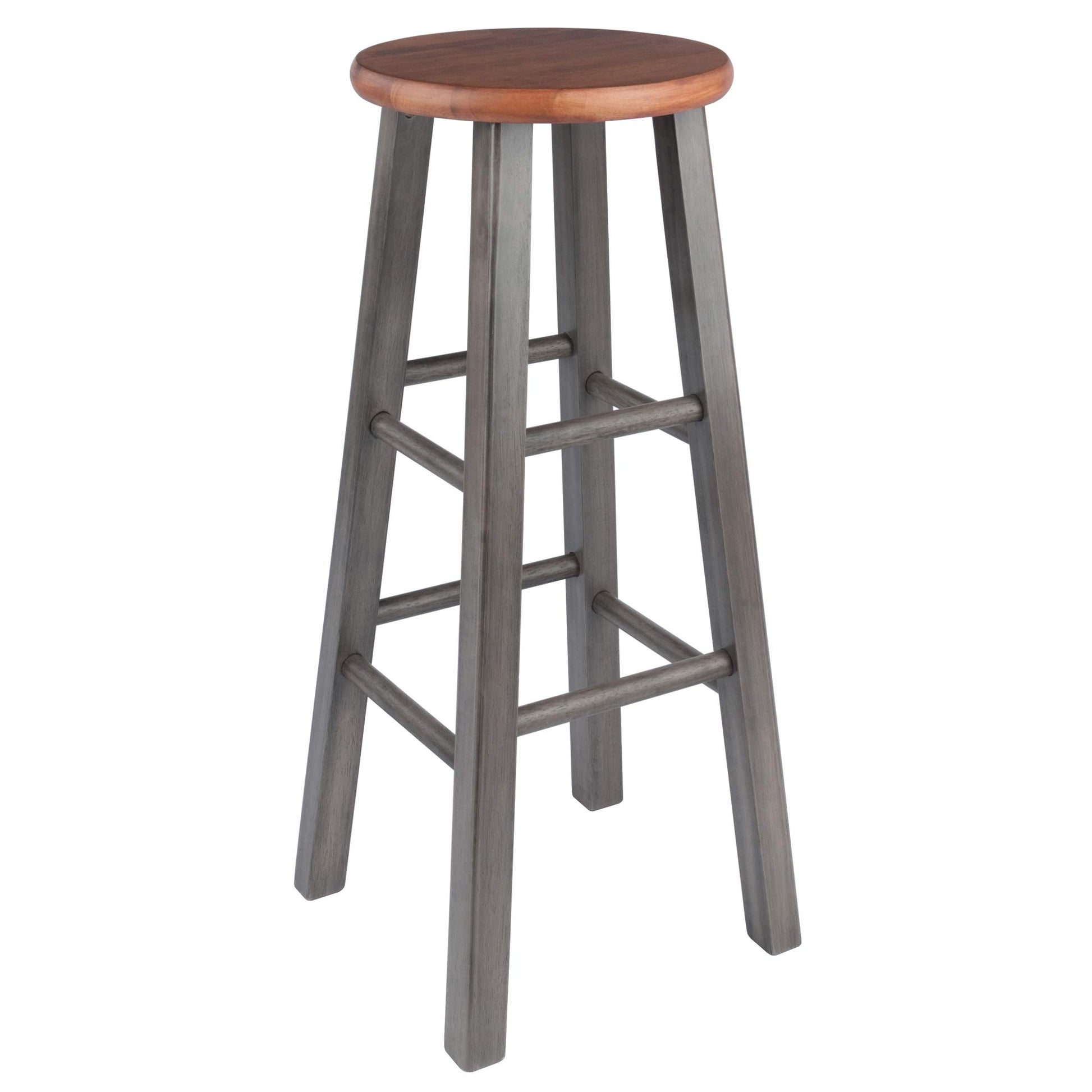 STOOL_SEATING | CasaFoyer  Wood Ivy Bar Stool | Rustic Teak & Gray | Farmhouse Charm | Solid Wood | High & Low Crossbars | 220lbs Capacity | No Assembly | casafoyer.myshopify.com